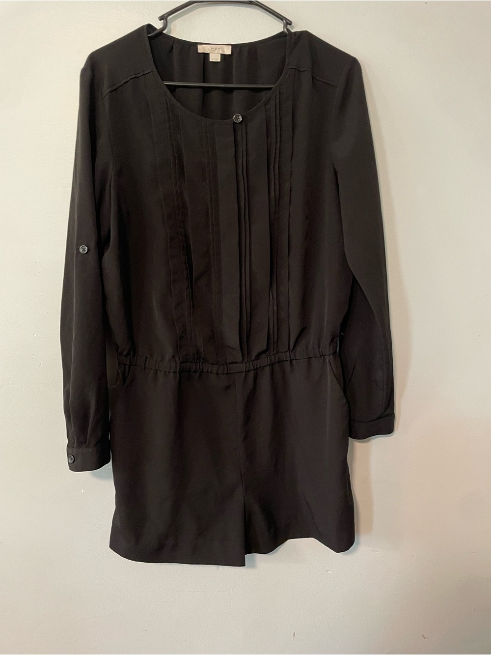 LOFT Black Pintuck Long-Sleeve or Quarter Sleeve Romper Size 4